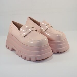 Azalea Wang Platform Loafers Women 8.5 Pink Patent Chunky Lug Sole WLEO-PINK